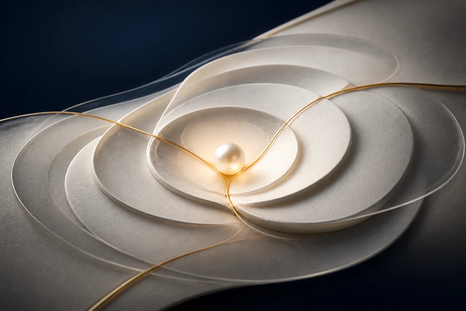 Protective ivory and translucent layers converge around a luminous pearl center